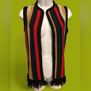 Vintage 1970’s knit striped fringe southwestern style open vest